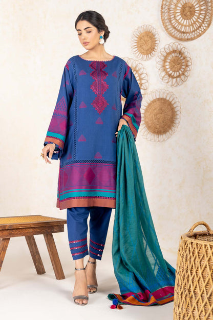 3 Pc Embroidered Jacquard Suit With Jacquard Dupatta