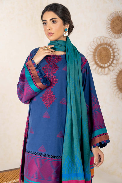 3 Pc Embroidered Jacquard Suit With Jacquard Dupatta