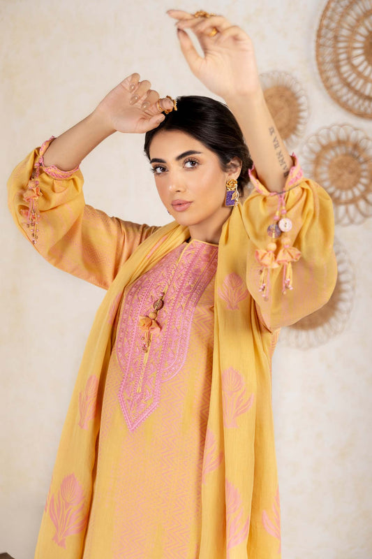 3 Pc Embroidered Jacquard Suit With Jacquard Dupatta