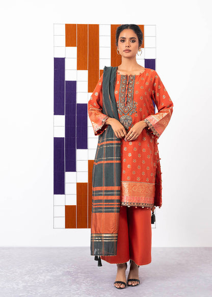3 Pc Embroidered Jacquard Suit With Yarn Dyed Dupatta