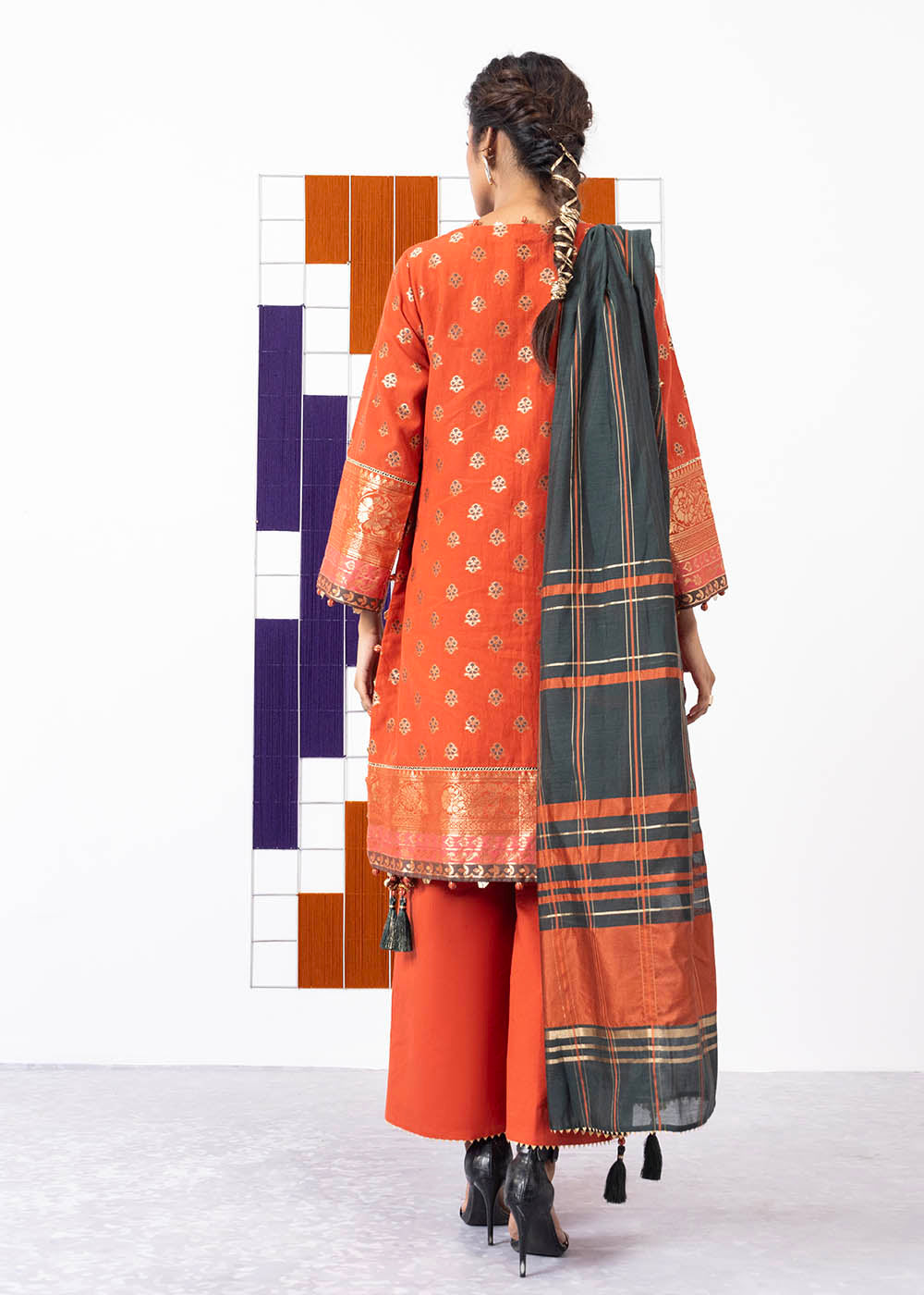 3 Pc Embroidered Jacquard Suit With Yarn Dyed Dupatta