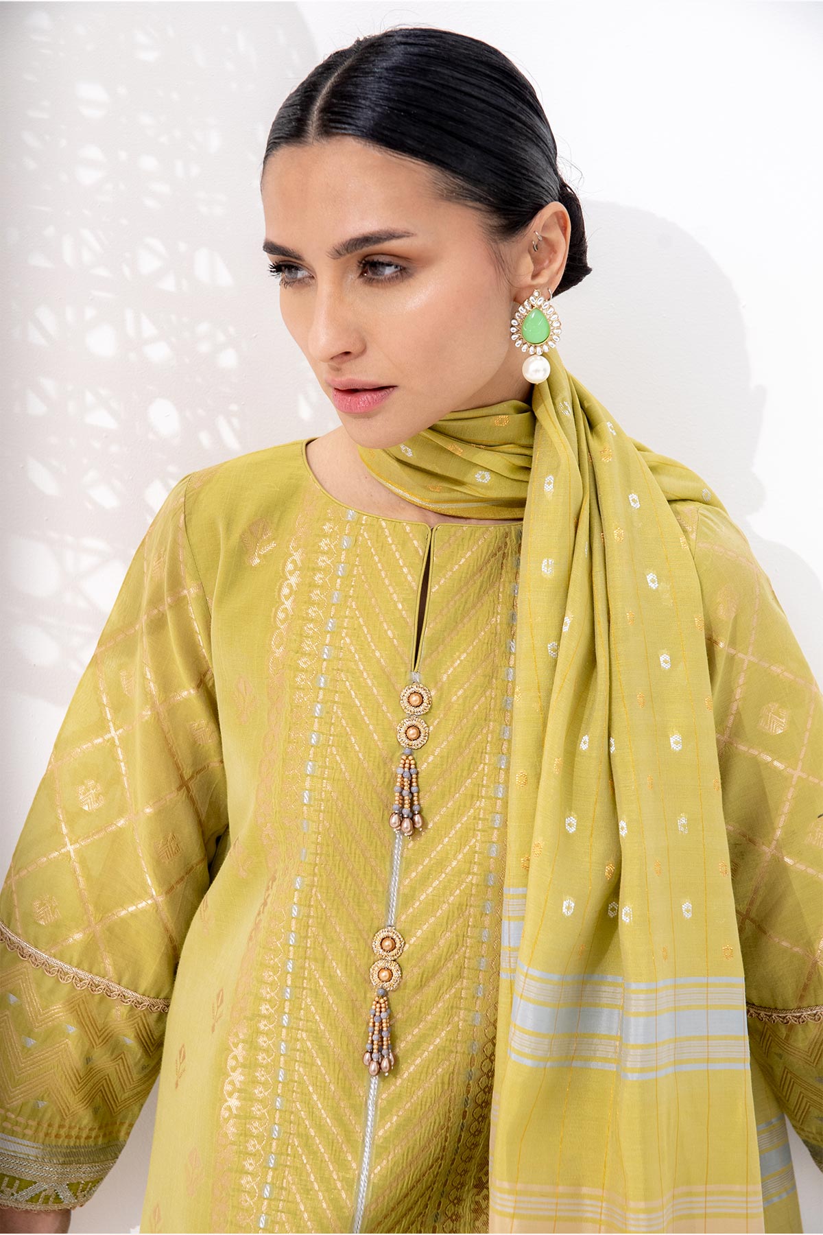 3 Pc Embroidered Jacquard Suit With Fancy Dupatta