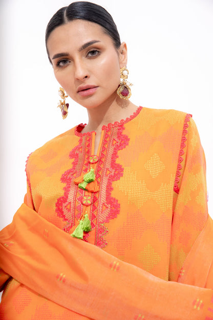 3 Pc Embroidered Jacquard Suit With Fancy Dupatta