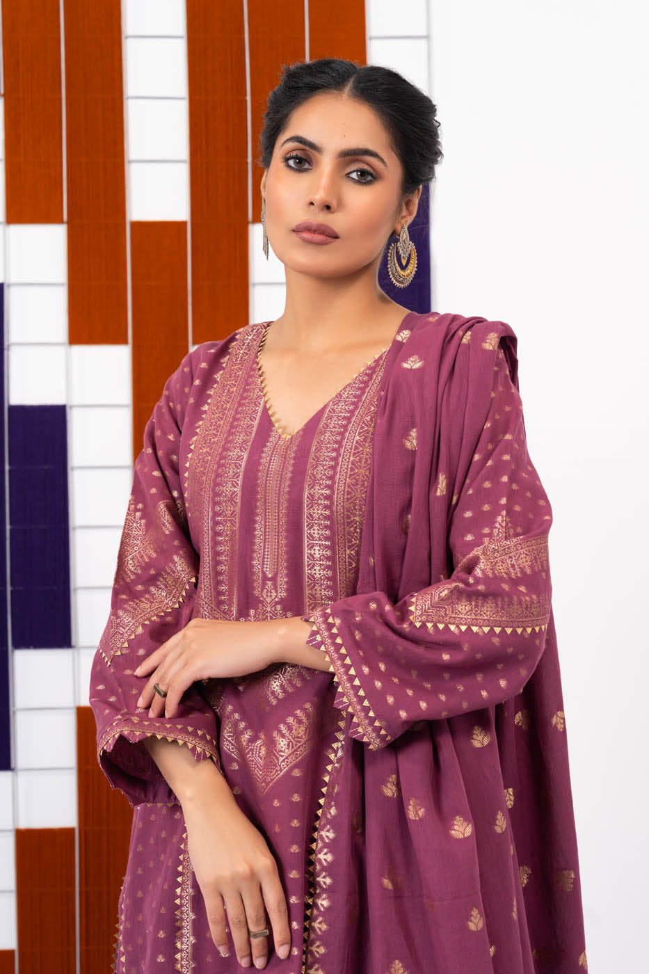 3 Pc Jacquard Suit With Jacquard Dupatta