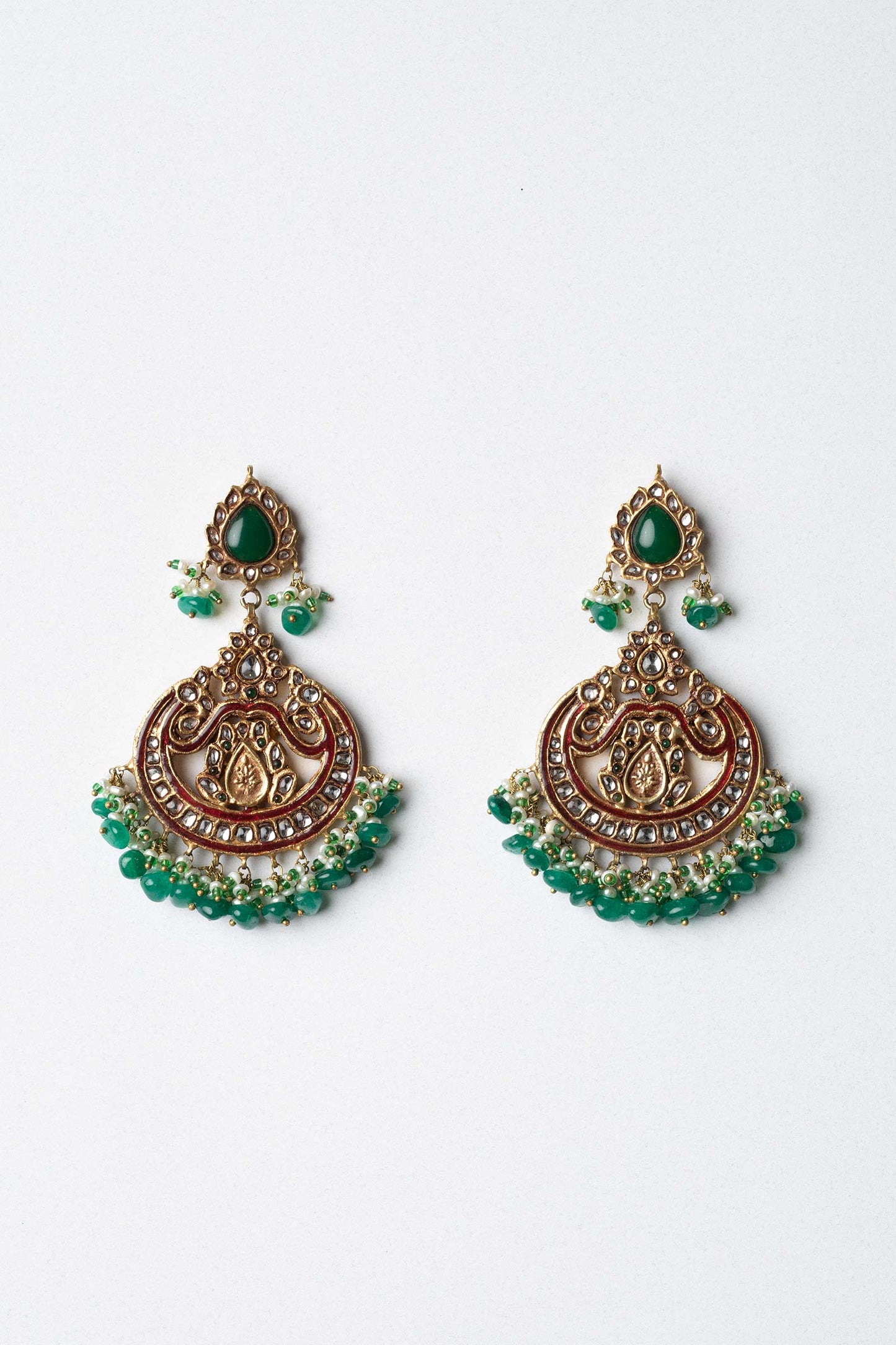 GOLD PLATED PEACOCK GREEN EARRINGS