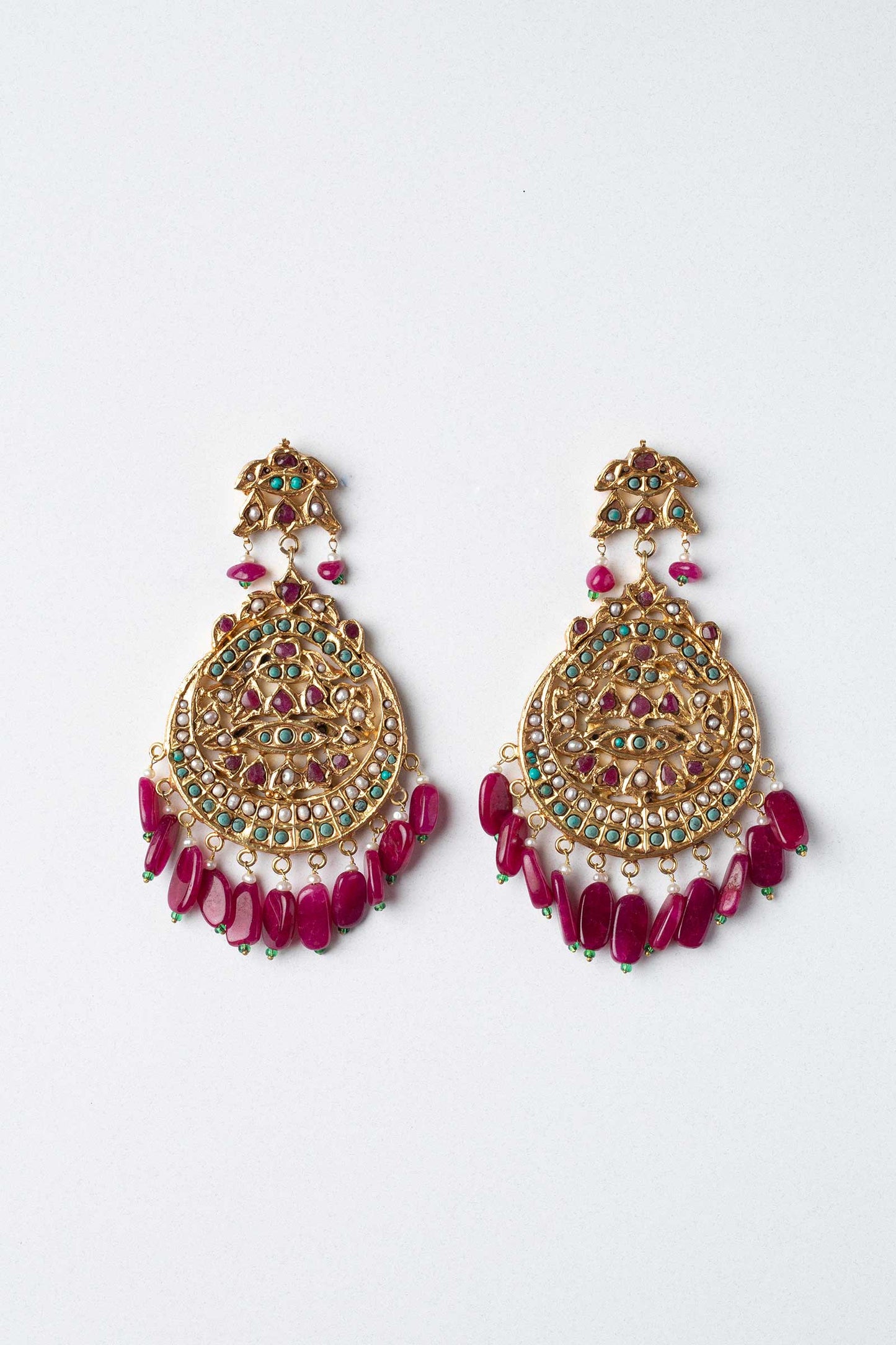 GOLD PLATED TURQUOISE & RED EARRINGS