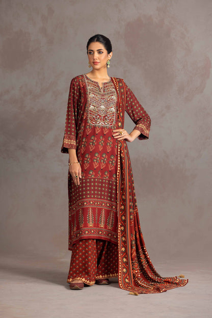 Nishat Linen - 3 Piece - Printed Embroidered Suit - KPW23-10