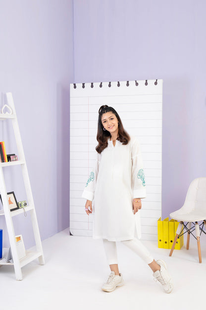Dyed Embroidered Jacquard Kurti