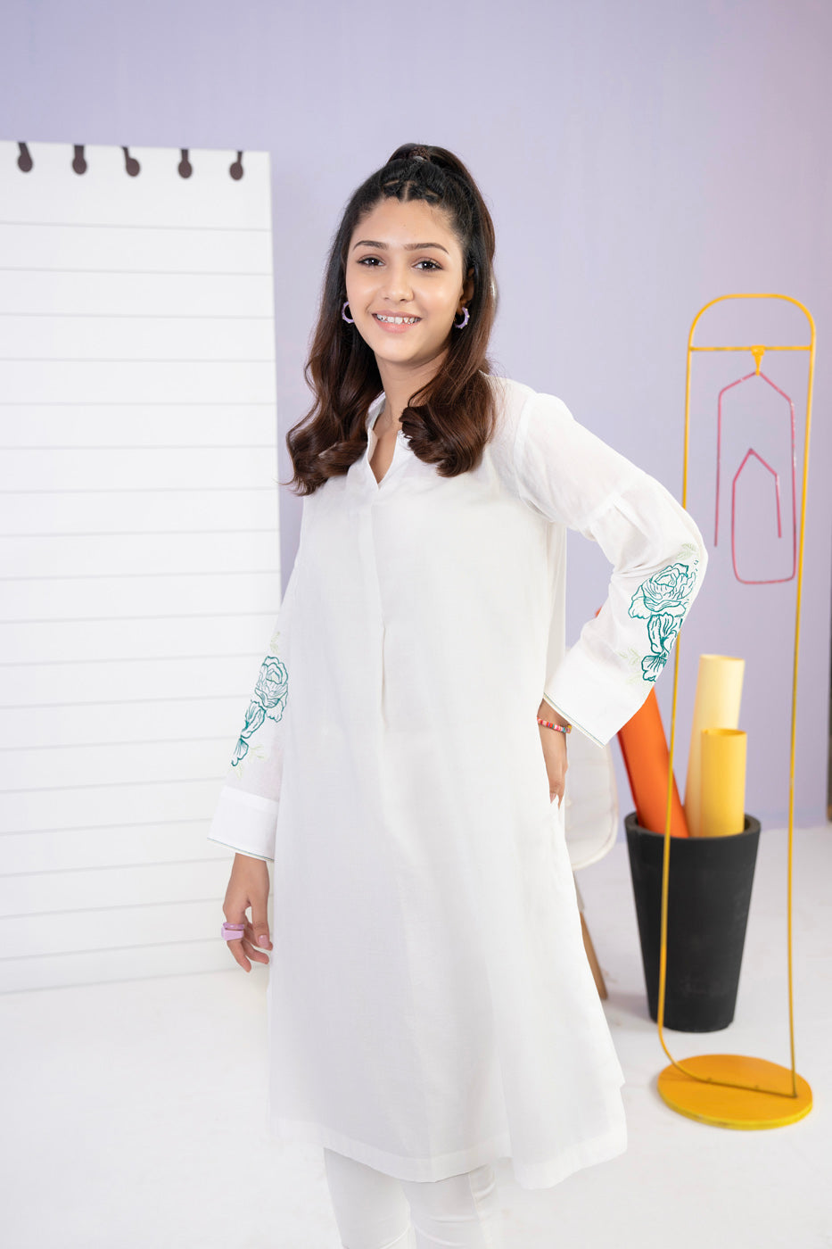 Dyed Embroidered Jacquard Kurti