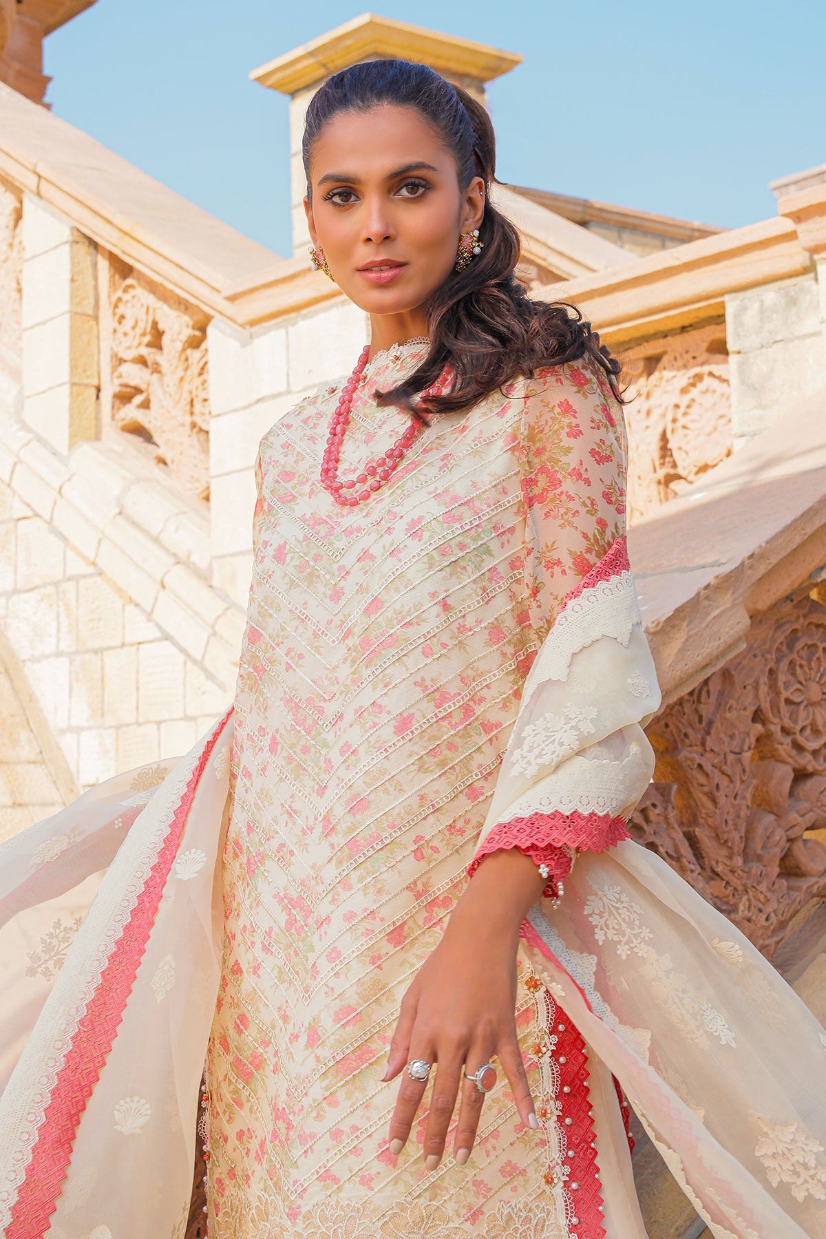 3 Pc Embroidered Organza Suit With Organza Dupatta