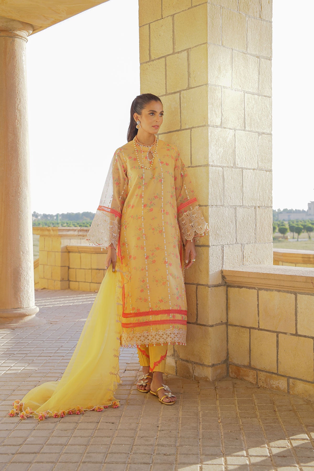 3 Pc Embroidered Organza Suit With Organza Dupatta