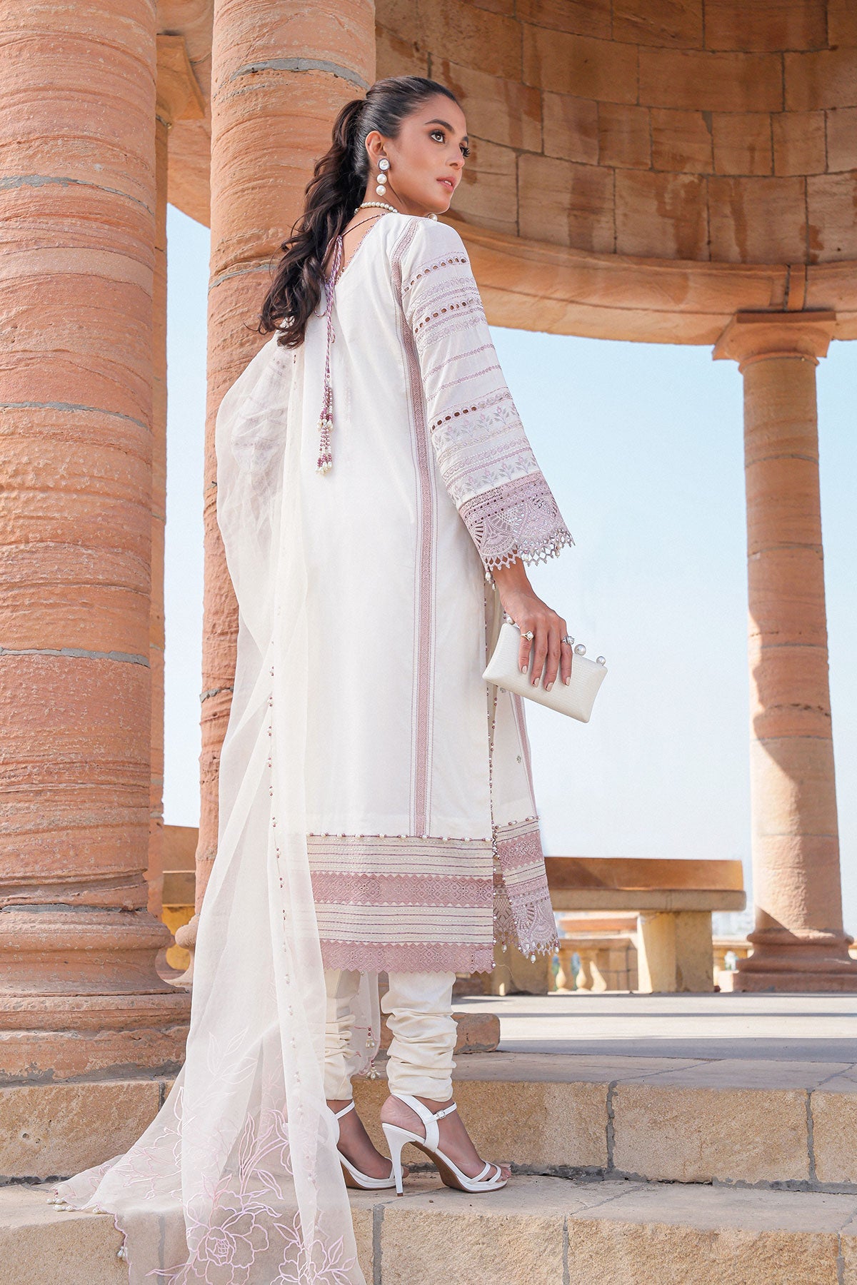 3 Pc Embroidered Lawn Suit With Organza Dupatta