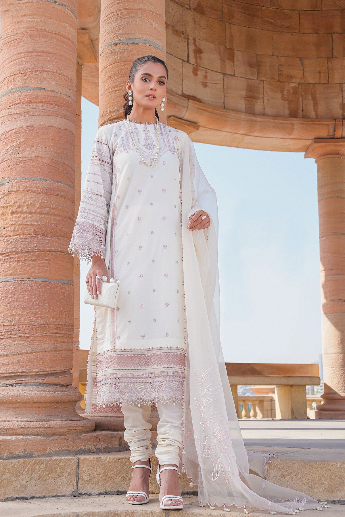 3 Pc Embroidered Lawn Suit With Organza Dupatta