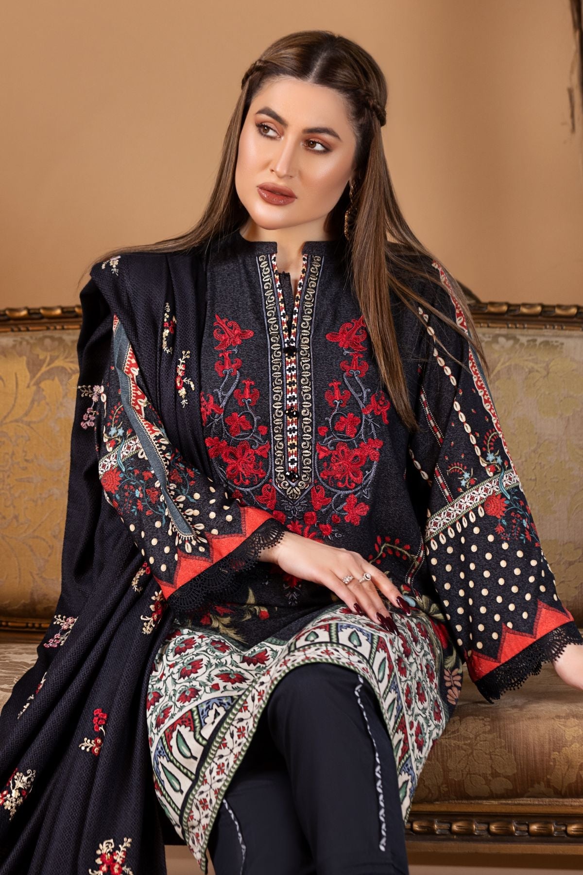 2PC Embroidered Suit - LDS 741