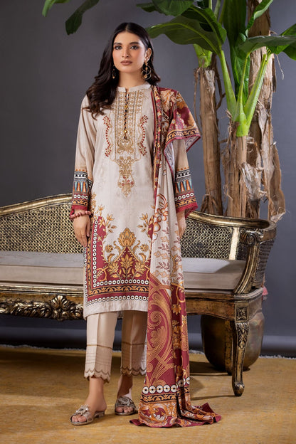 3PC Printed Embroidered Suit - LDS 744