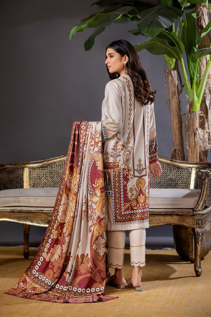 3PC Printed Embroidered Suit - LDS 744