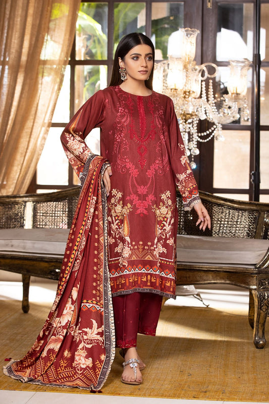 3PC Printed Embroidered Suit - LDS 745