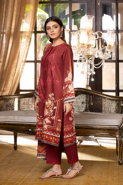 3PC Printed Embroidered Suit - LDS 745