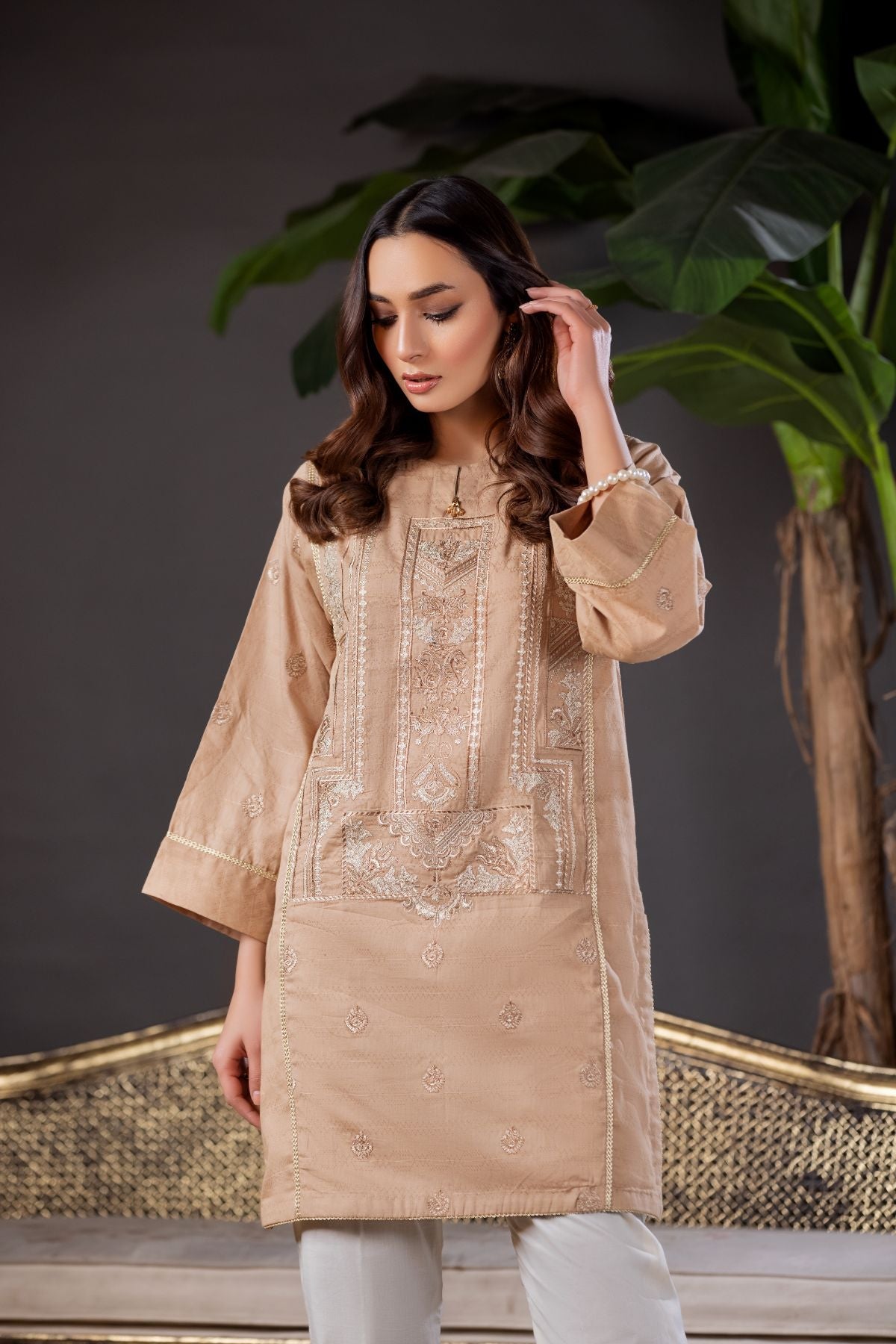 1PC Zari Embroidered shirt - LDS 753