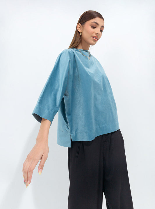 Beechtree - Light Teal Velour Top