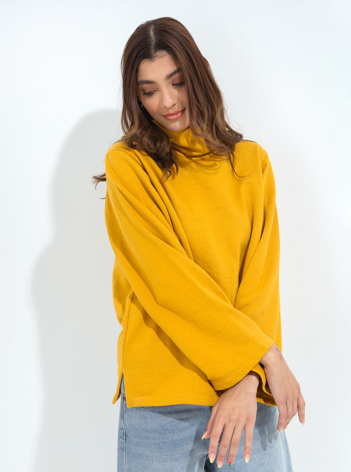 Beechtree - Mustard Pleated Sleeve Fleece Sweatshirt