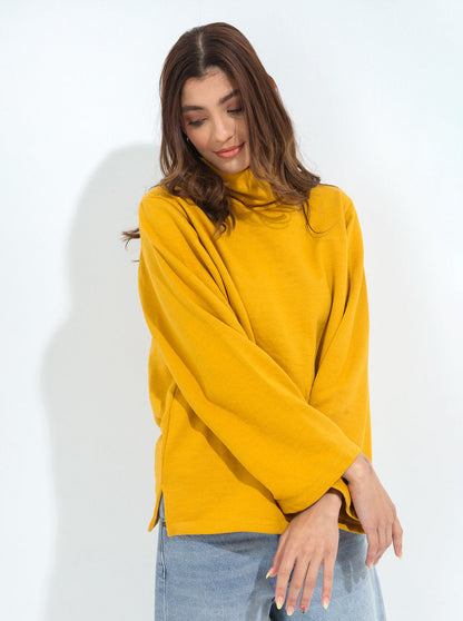 Beechtree - Mustard Pleated Sleeve Fleece Sweatshirt