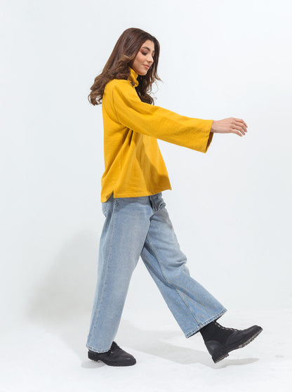 Beechtree - Mustard Pleated Sleeve Fleece Sweatshirt