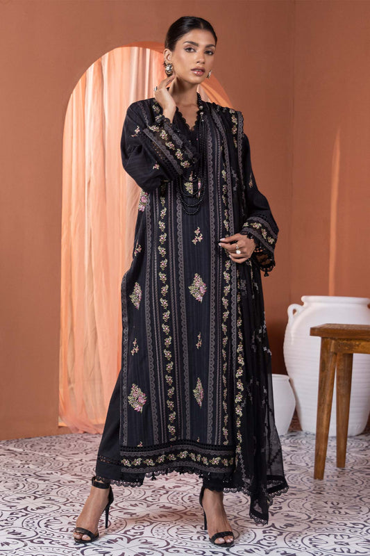 3 Pc Embroidered Dobby Lawn Suit With Bamberg Dupatta