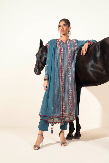 Three Piece Embroidered Khaddar Suit With Bamber Dupatta