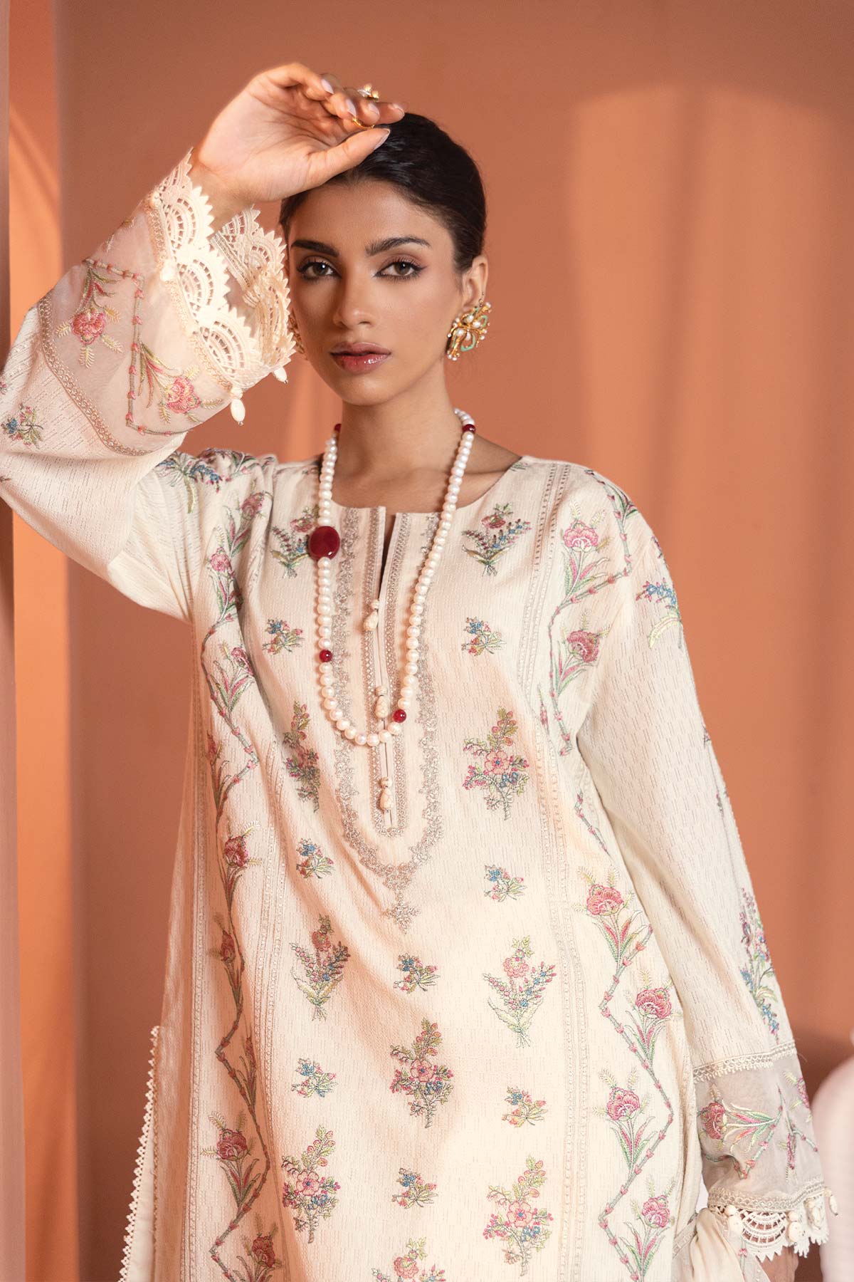 3 Pc Embroidered Dobby Lawn Suit With Bamberg Dupatta