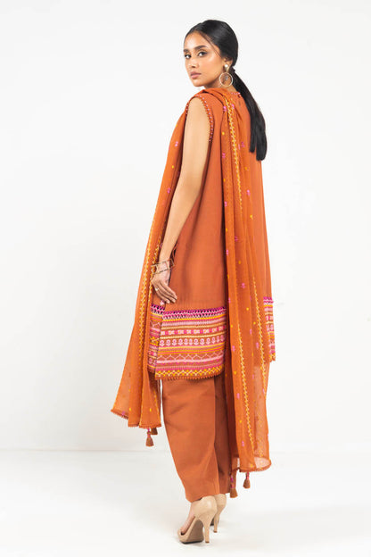 3 Pc Embroidered Khaddar Suit With Bamber Dupatta
