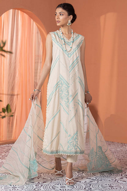 3 Pc Embroidered Lawn Suit With Organza Dupatta