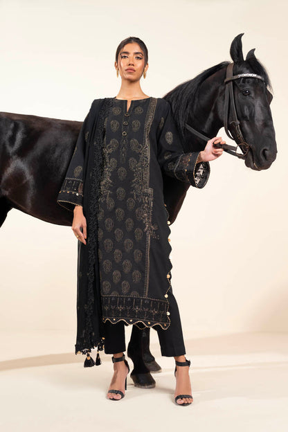 3 Pc Embroidered Khaddar Suit With Bamber Dupatta