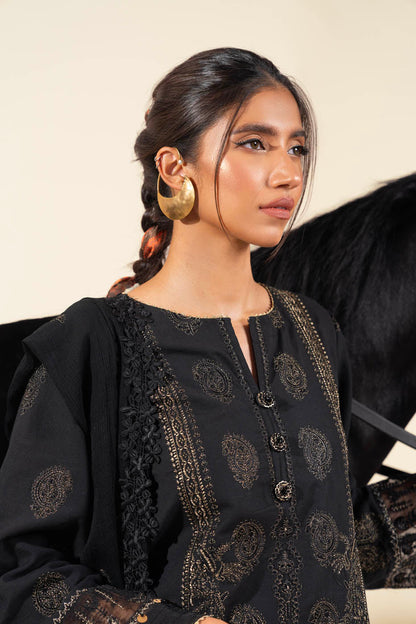 3 Pc Embroidered Khaddar Suit With Bamber Dupatta