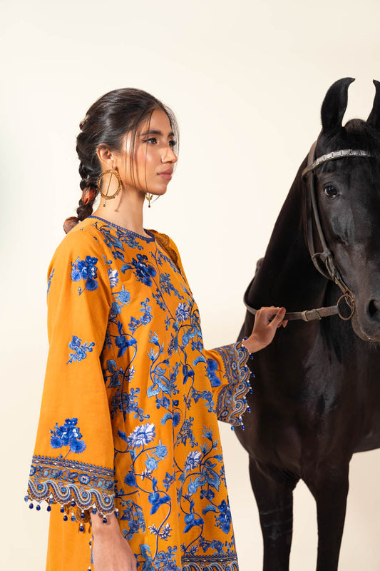 3 Pc Embroidered Khaddar Suit With Bamber Dupatta