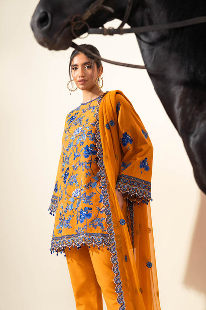 3 Pc Embroidered Khaddar Suit With Bamber Dupatta