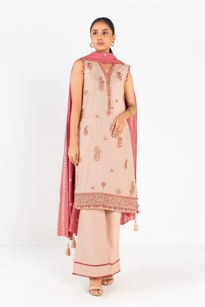 3 Pc Embroidered Karandi Suit With Karandi Dupatta