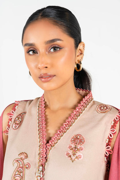 3 Pc Embroidered Karandi Suit With Karandi Dupatta