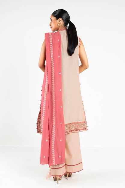 3 Pc Embroidered Karandi Suit With Karandi Dupatta