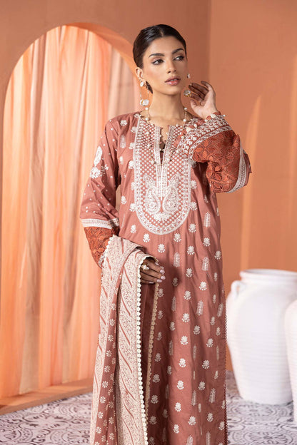 3 Pc Embroidered Lawn Suit With Chiffon Dupatta