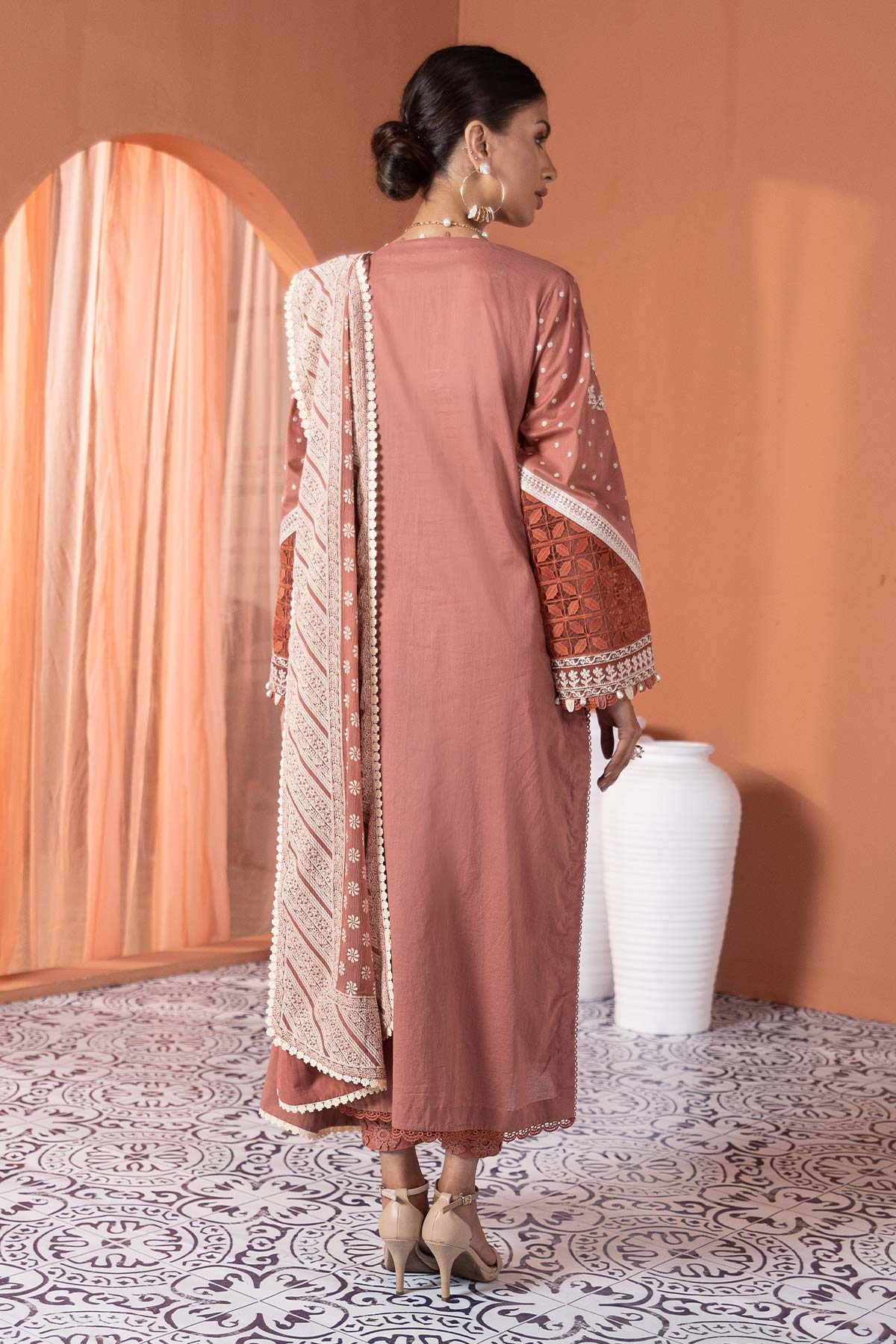 3 Pc Embroidered Lawn Suit With Chiffon Dupatta