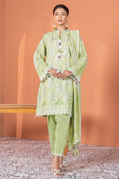 3 Pc Embroidered Lawn Suit With Chiffon Dupatta