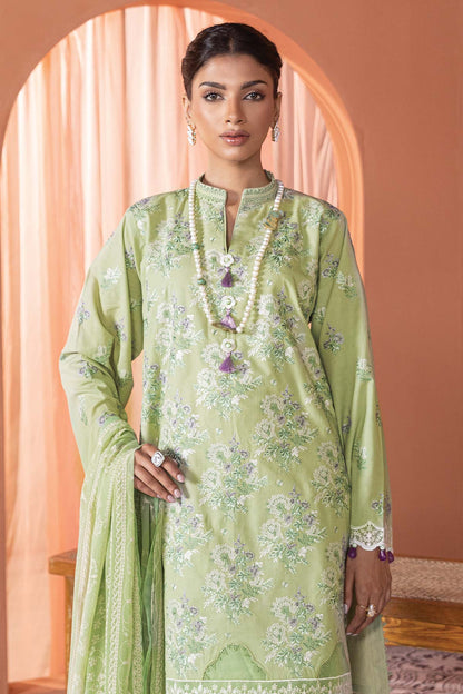 3 Pc Embroidered Lawn Suit With Chiffon Dupatta