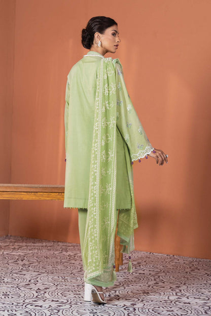 3 Pc Embroidered Lawn Suit With Chiffon Dupatta