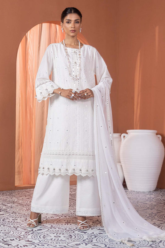 3 Pc Embroidered Lawn Suit With Bamberg chiffon Dupatta