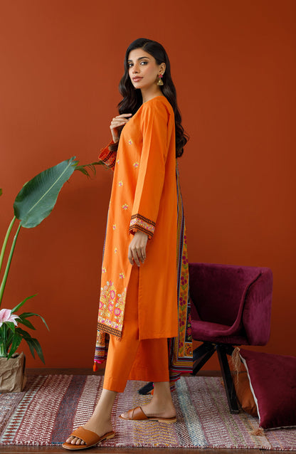 Orient - Stitched 3 Piece Embroidered Cambric Shirt , Cambric Pant and Lawn Dupatta