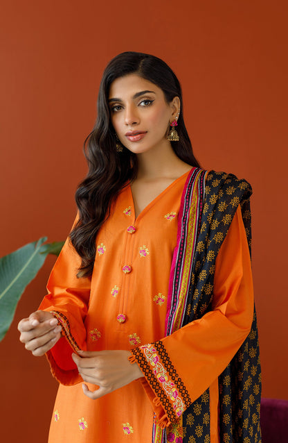Orient - Unstitched 3 Piece Embroidered Cambric Shirt , Cambric Pant and Lawn Dupatta