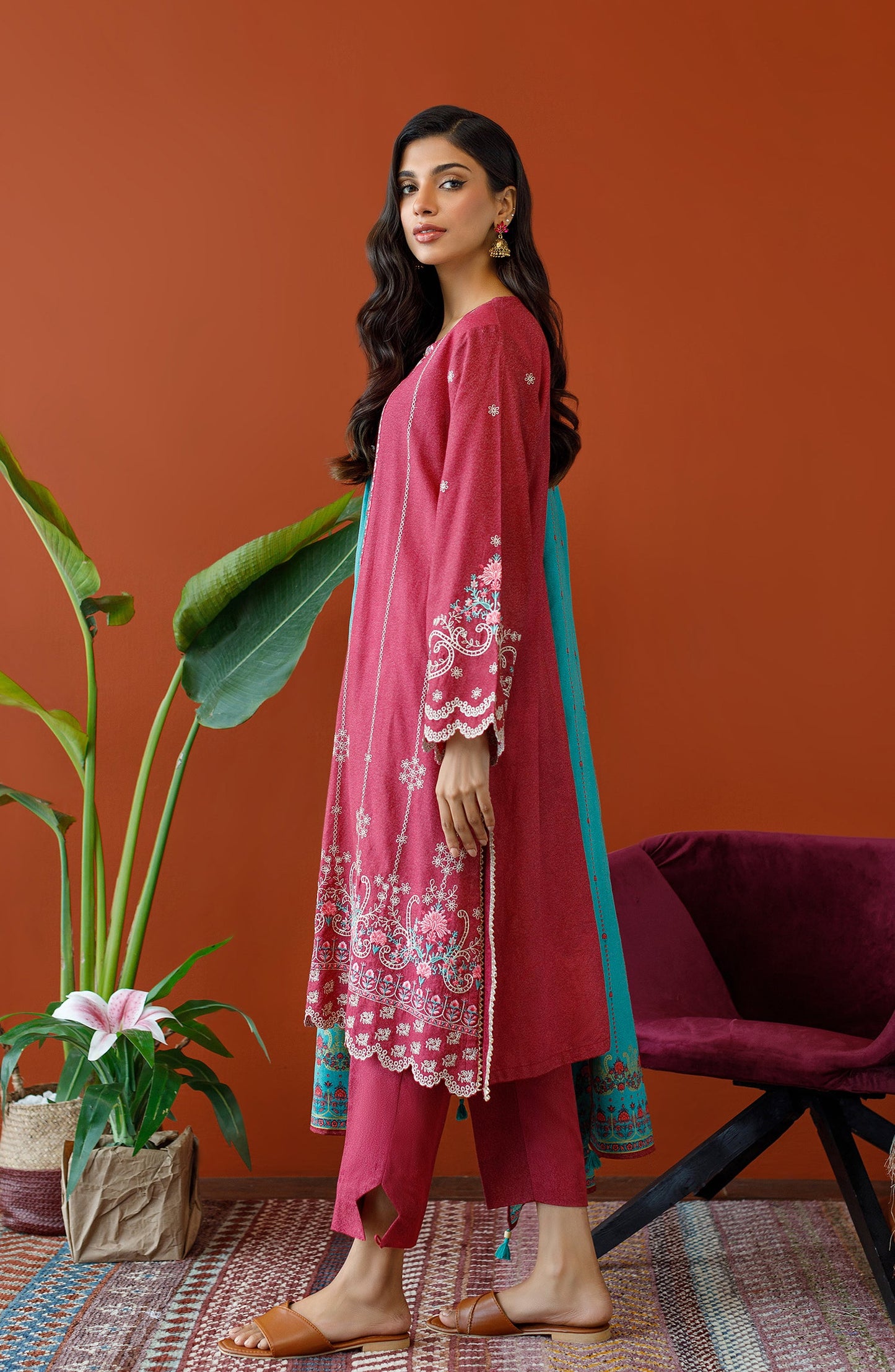 Orient - Unstitched 3 Piece Embroidered Karandi Shirt , Karandi Pant and Karandi Dupatta
