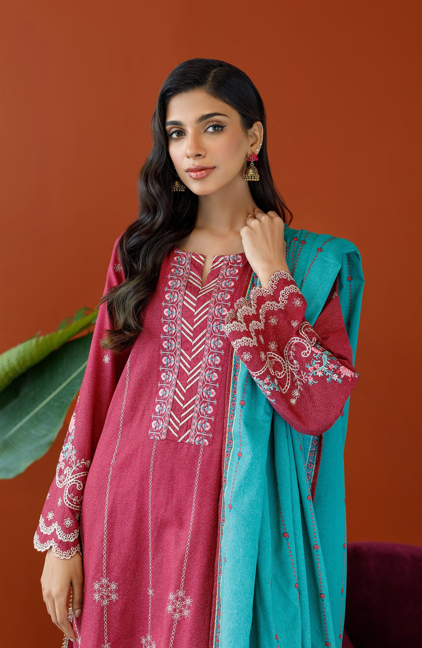 Orient - Unstitched 3 Piece Embroidered Karandi Shirt , Karandi Pant and Karandi Dupatta