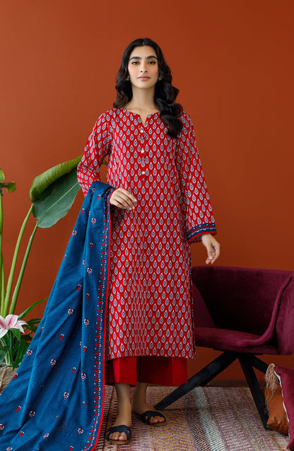Orient - Unstitched 3 Piece Printed Khaddar Shirt , Khaddar Pant and Khaddar Dupatta
